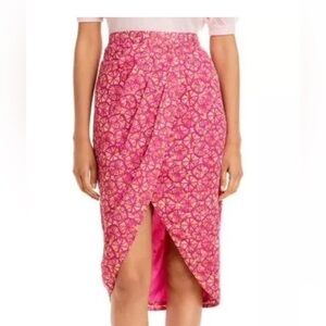 Aqua Pink Metallic Print Wrap Skirt, Size Small